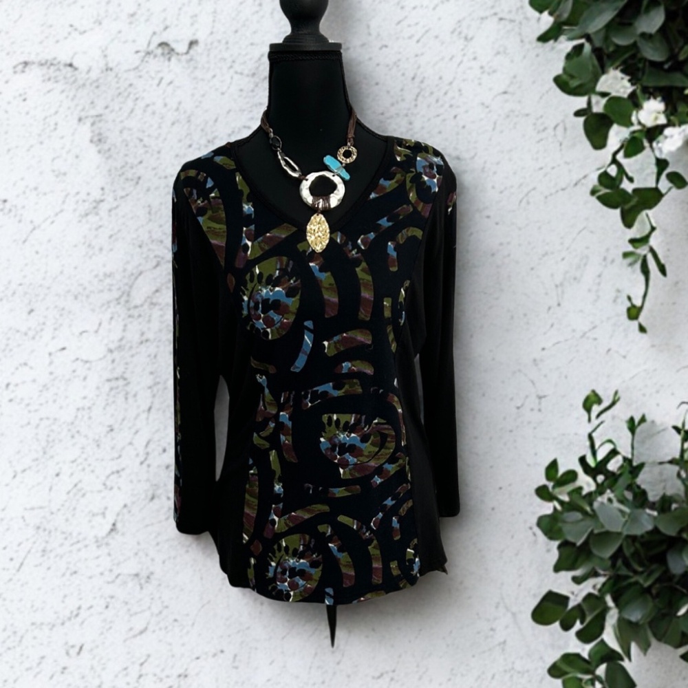 Parsley & Sage Black Multicolor Abstract  TunicTop